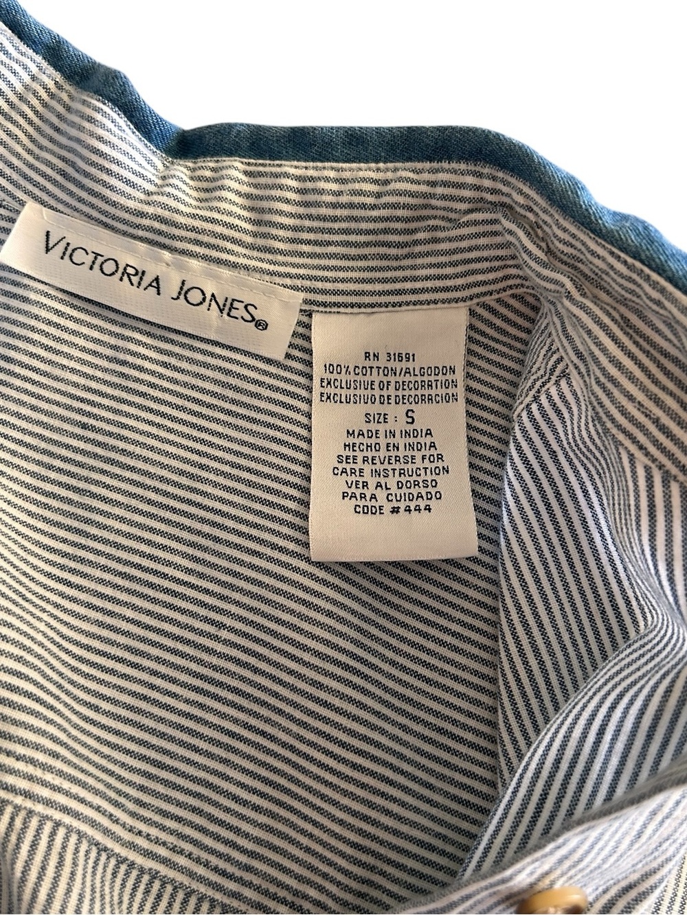Vintage CottageCore GardenCore Striped Blue Embroidered Button-Up Shirt - Size S - Picture 7 of 11
